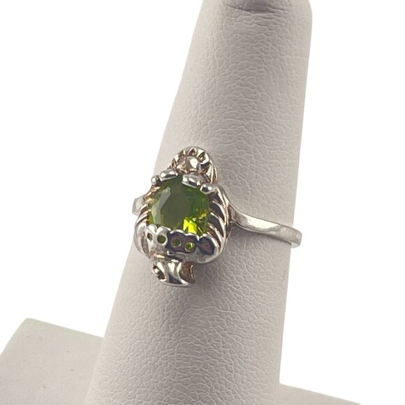 Vintage Sterling Silver Ring With Green Stone In Turtle Design Size 5.5 - Picture 4 of 9